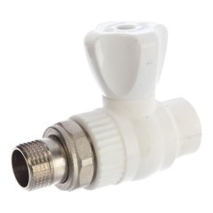 Кран Lammin шаровый PPR радиат. прям. 20 х 1/2 PREMIUM 50/10, белый