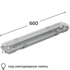 Светильник линейный влагостойкий IEK ДСП 2102 600 мм 2xG13(T8), под светодиодную лампу
